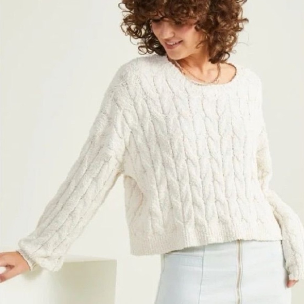 ALTARD STATE | WILLOW OVERSIZE CROPPED TEXTURE CABLEKNIT BAREFOOT DREAMS SWEATER